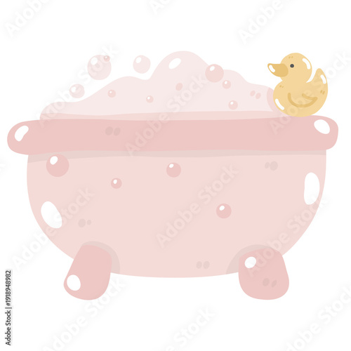 Wallpaper Mural Cute Hand-Drawn Baby Bathtub Illustration: Adorable Pink Bath with Bubbles and Yellow Duck for Nursery Hygiene, Baby Shower, and Infant Care. Torontodigital.ca