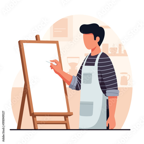 Creative artist drawing on canvas, inspired creativity at trendy cafe