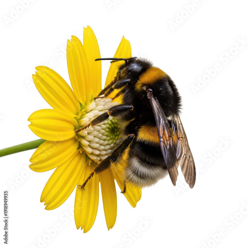 A close-up view of a bee collecting nectar from a vibrant yellow flower