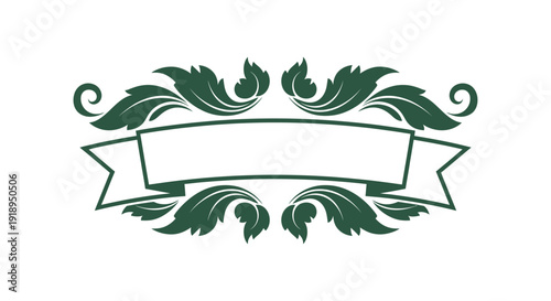 Tableau sur toile Ornate green ribbon banner with decorative flourishes and swirling elements