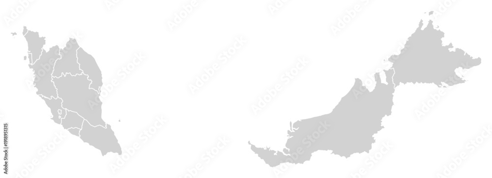 Fototapeta premium Grey with White Outline Malaysia Map with District Borders Asian Country