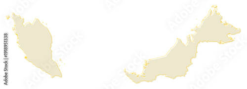 Soft Yellow Simple with Outline Malaysia Map with District Borders Asian Country