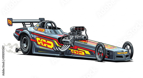 Racing Car with Vibrant Stripes and Sponsor Logos.