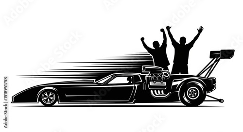 Racing Car with Celebrating Drivers.