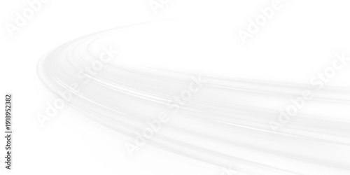 Neon laser speed lines shape city highway, road traffic path. White light wave drives motion, building futuristic energy trail with luminous guidance. White air hides the whirlwind. Visual vector png.