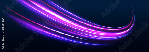 Neon laser line cuts across a black highway at night. Traffic wave follows the road with strong speed motion and energy flow. Futuristic light trail scene rendered in vector.