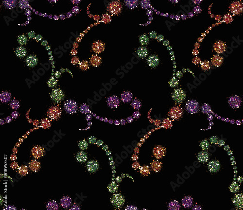Luxury Sparkling Gemstone Swirls Seamless Pattern