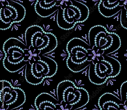 Luxurious Seamless Pattern with Sparkling Gemstone Shamrocks on Black Background