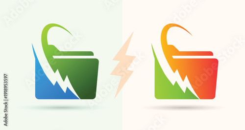    Folder with lightning power bolt logo files documents technology energy modern icon
