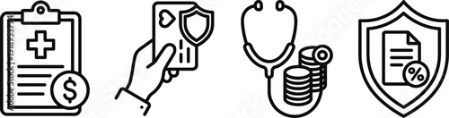 Medical insurance billing icon set for healthcare finance concept