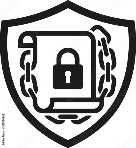 Blockchain smart contract icon with digital shield protection