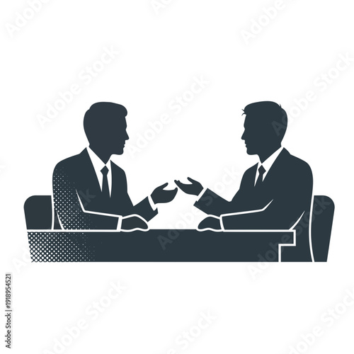 Business Meeting Silhouette Two Men Talking at Table