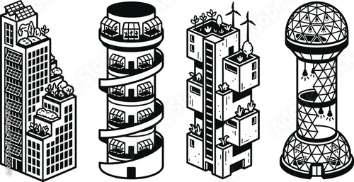 Vertical urban farm building line icon vector illustration