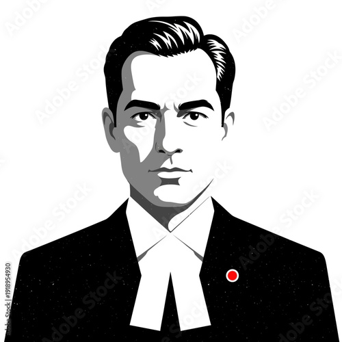 Man in suit and barrister's wig, legal profession portrait