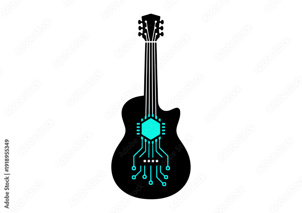 Fototapeta premium AI Guitar Microchip Audio Technology Vector Logo