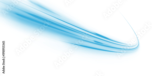 Neon laser motion line along city road, highway traffic. Winter air is very cold, liquid water. Blue light trail forms futuristic energy, speed in smooth flowing wave. Vector png illustration. 