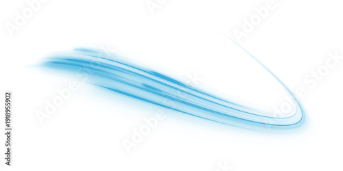 Neon laser motion line along city road, highway traffic. Winter air is very cold, liquid water. Blue light trail forms futuristic energy, speed in smooth flowing wave. Vector png illustration. 