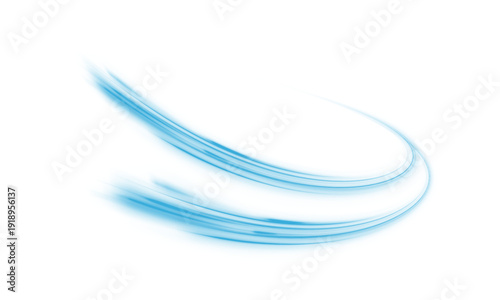 Neon laser blue speed line move across city highway road. Light wave forms motion, futuristic energy trail, guiding traffic flow with glowing direction. PNG vector. Strong wind created whirlwind.
