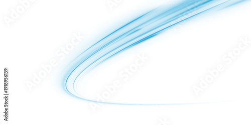 Neon laser motion line along city road, highway traffic. Winter air is very cold, liquid water. Blue light trail forms futuristic energy, speed in smooth flowing wave. Vector png illustration. 