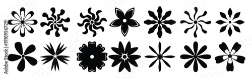  set of black and white flowers on a white background
