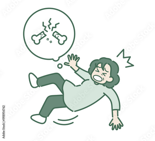 転倒して骨折する骨粗しょう症の50代女性のイラスト