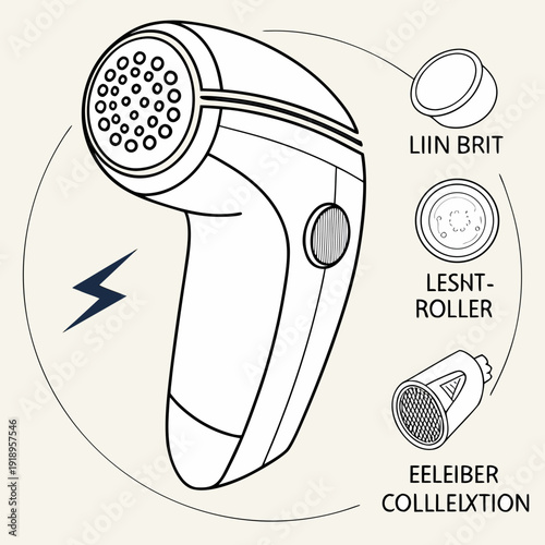 Electric Lint Remover and Fabric Shaver with Interchangeable Heads Diagram, Perfect for Clothing Care and Textile Restoration