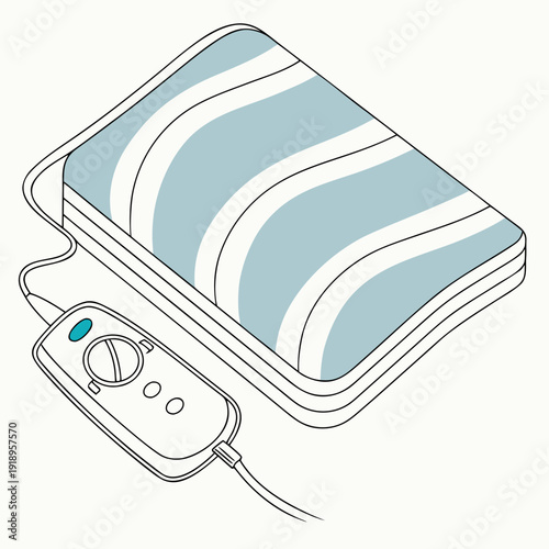Stylish illustration of an electric blanket with a wavy pattern and a modern controller, representing ultimate comfort and a cozy home experience.