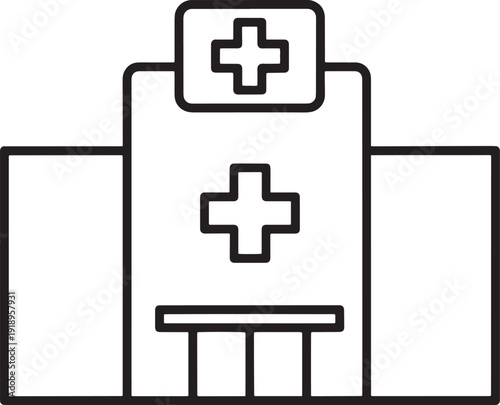 Clean, modern hospital building exterior facade with clear blue sky, symbolizing healthcare and medical services. Vector illustration.