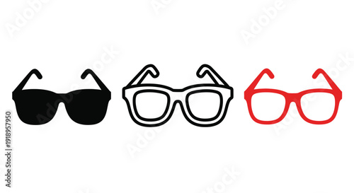 Four pairs of glasses in varying styles and colors are displayed