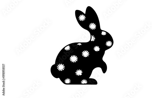 Black Easter bunny silhouette vector,Floral Easter bunny