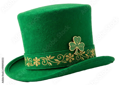 a green top hat with a shamrock on it