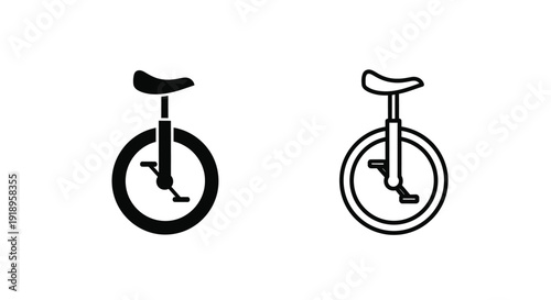 Two minimalist unicycle illustrations in black and white side by side