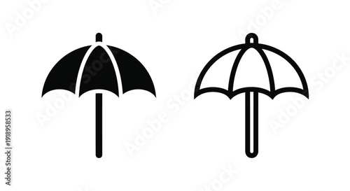 Two umbrella icons one solid one outlined in black and white