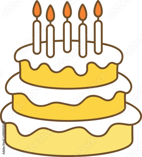 birthday, cake, candles, celebration, party, dessert, sweet, bakery, festive, anniversary, surprise, greeting, cartoon, illustration, vector, flat, cute, layered, icing, candlelight