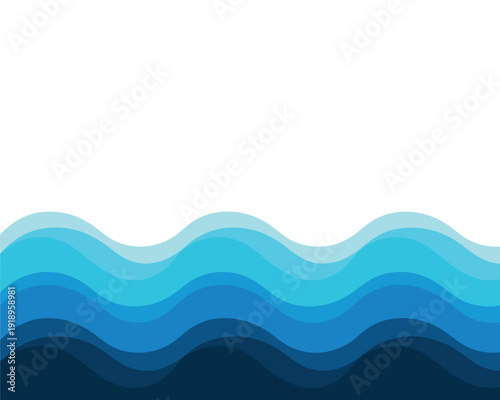 Multiple layers of smoothly undulating blue waves create a calm and flowing ocean surface representation