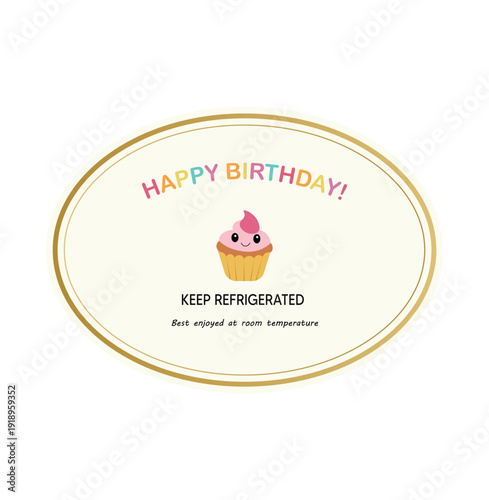 Happy birthday cake label elegant minimal round badge template vector illustration