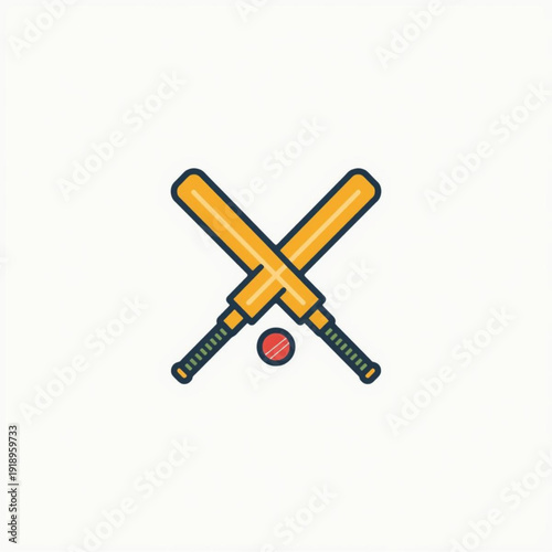 Vibrant cricket bats and ball in dynamic crossed position