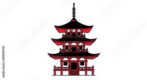 Japanese pagoda building flat illustration.