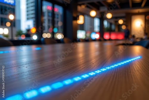 Wallpaper Mural Vibrant Modern Cafe with Blue Lighting and City Views Torontodigital.ca