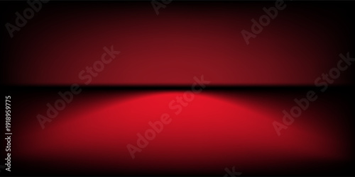 Red studio background. Abstract limbo podium studio room. Dark red gradient wall floor and spotlight scene. Showcase, promotion display. Vector stage mockup illustration