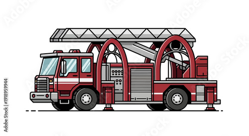 Red Fire Engine Truck Illustration with Ladder