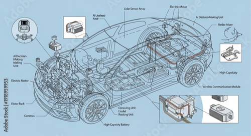 Detailed schematic diagram of a cars internal mechanical systems.