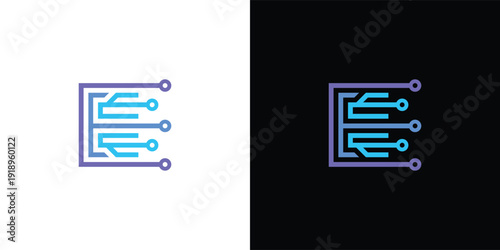 The letter 'E' logo is formed from digital circuit lines on a white or black background. It represents electronics, engineering, energy, efficiency, and the digital age.
