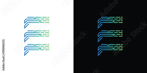 The letter 'E' logo is formed from digital circuit lines on a white or black background. It represents electronics, engineering, energy, efficiency, and the digital age.