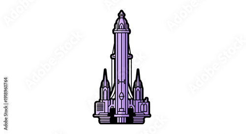 Stylized purple Gothic tower with spires and a dome