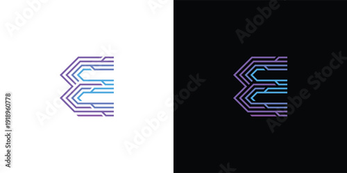 The letter 'E' logo is formed from digital circuit lines on a white or black background. It represents electronics, engineering, energy, efficiency, and the digital age.