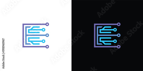 The letter 'E' logo is formed from digital circuit lines on a white or black background. It represents electronics, engineering, energy, efficiency, and the digital age.