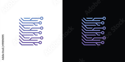 The letter 'E' logo is formed from digital circuit lines on a white or black background. It represents electronics, engineering, energy, efficiency, and the digital age.