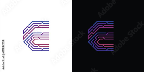 The letter 'E' logo is formed from digital circuit lines on a white or black background. It represents electronics, engineering, energy, efficiency, and the digital age.