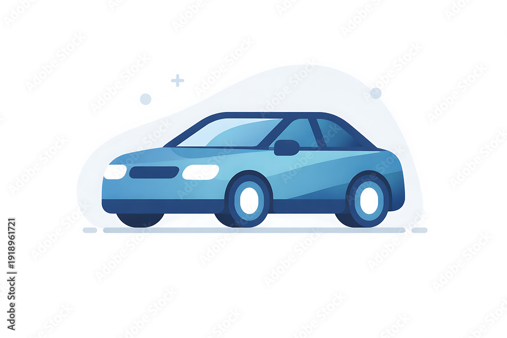 Obraz premium Stylized Blue Car Illustration on White Background